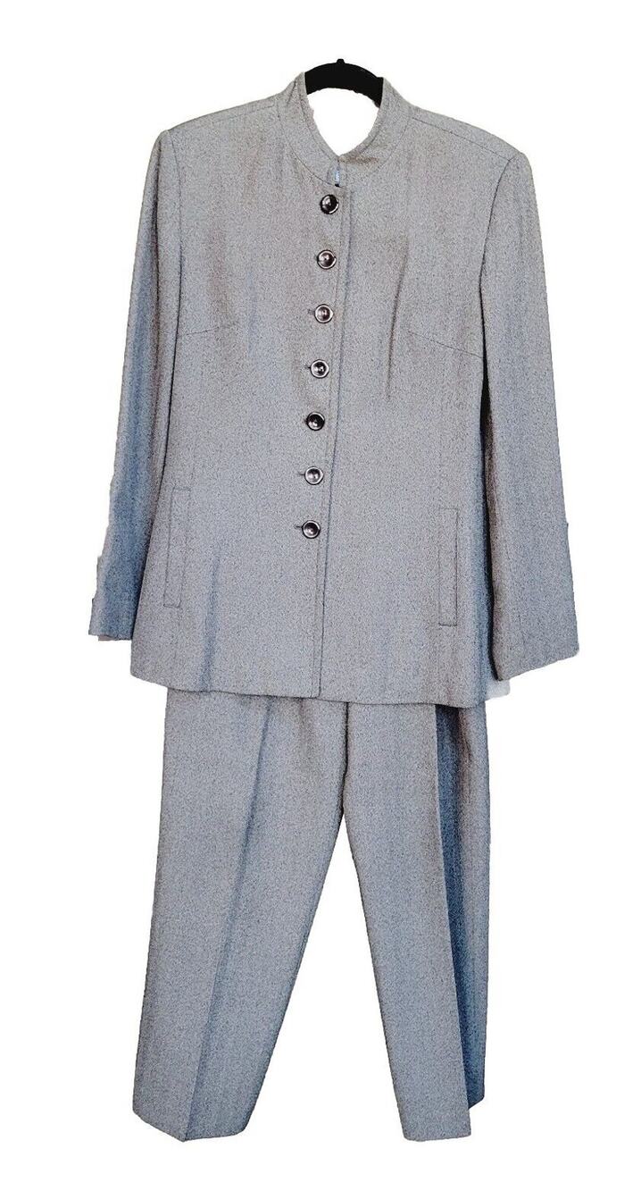 DONNA TORAN 2 Pcs SUIT Long Jacket/ Blazer & Pants Sz 10 Gray Vtg